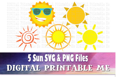 Sun Clip Art bundle, SVG, PNG, 5 image pack, Instant Download, Digital