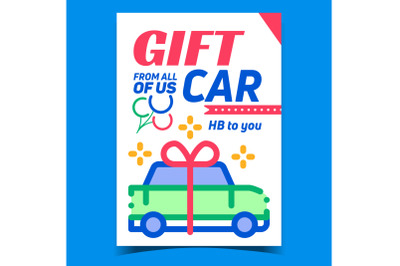 Gift Car With Ribbon Advertising Poster Vector