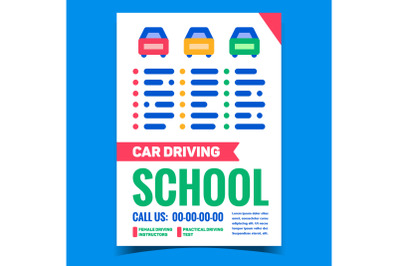 Car Driving School Creative Promo Banner Vector