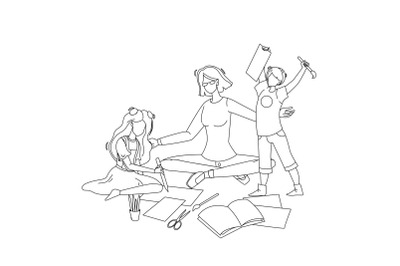 Babysitter Make Exercises With Children Vector Illustration