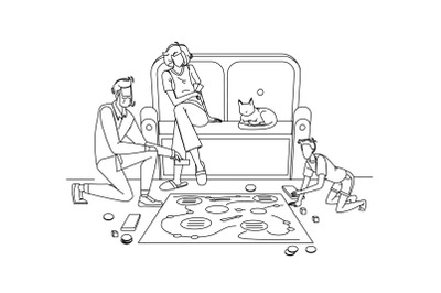 Family Playing Board Game On Room Floor Vector