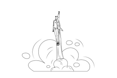 Man Businessman Fly With Jet Pack Booster Vector