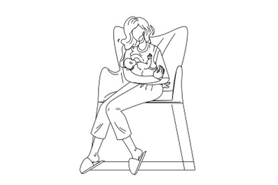 Woman Breastfeeding Newborn Baby Vector Characters Illustration