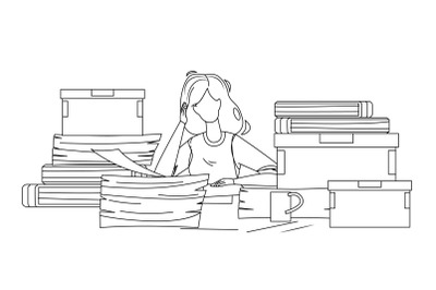 Woman Employee Clutter Office Workplace Vector Illustration