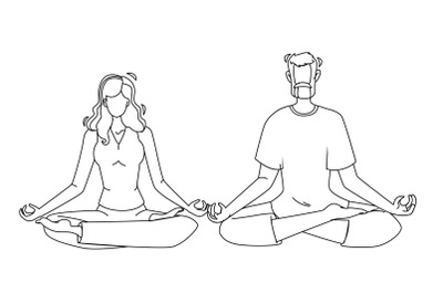 Consciousness Mind Meditating Man And Woman Vector