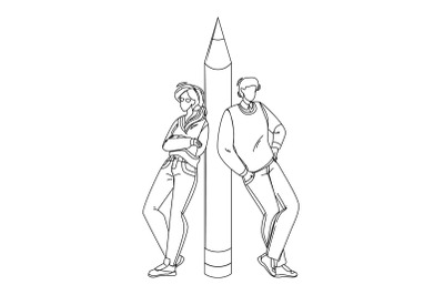 Copywriters Man And Woman Leaned Pencil Vector