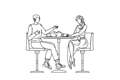 Romantic Couple Dating In Cafe Communicate Vector