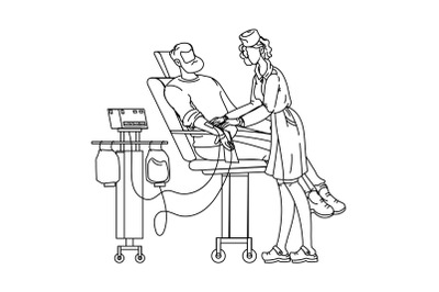 Man As Blood Donor At Donation In Hospital Vector