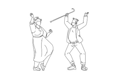 Elderly Couple Dancing Lifestyle Retirement Vector Illustration