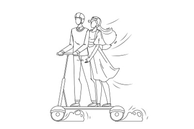 Man And Woman Riding Electrical Scooter Vector