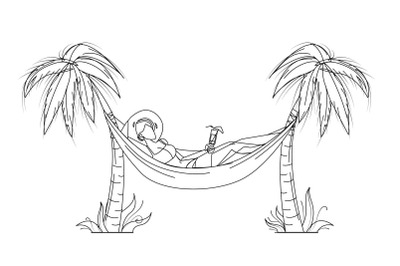 Woman Relaxing With Cocktail On Hammock Vector