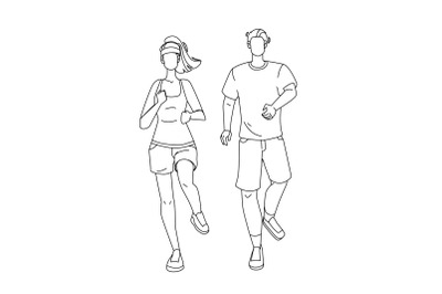 Joggers Man And Woman Running Together Vector