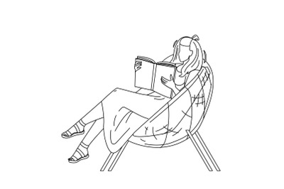 Woman Sit In Chair And Read Book In Patio Vector