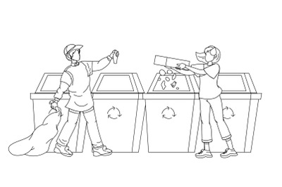 Characters Human Sorting Recycling Garbage Vector Illustration