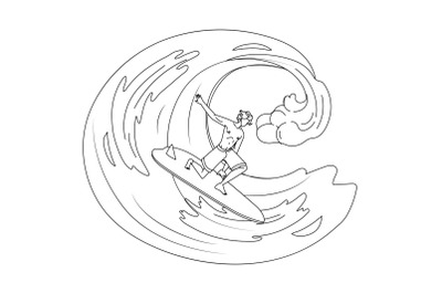 Sportsman Surfer Surfing On High Ocean Wave Vector