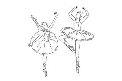 Ballerinas Wearing Tutu Dancing Ballet Vector Illustration