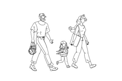 Family With Groceries In Zero Waste Bag Vector