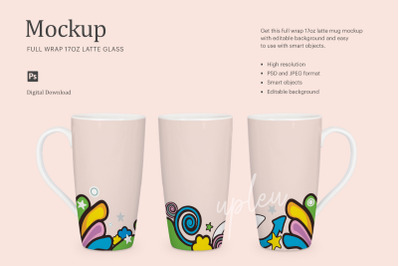 Full Wrap 17oz Latte Mug Mockup | Compatible With Affinity Designer