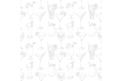 Graphic seamless pattern with cocktails