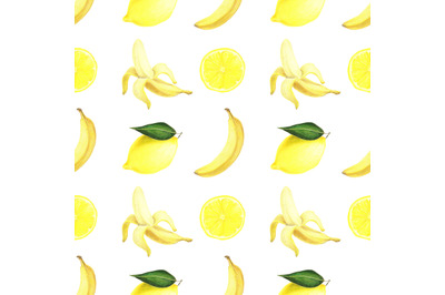 Fruit seamless pattern with bnanas and lemons