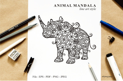 Rhino Mandala Vector Line Art Style