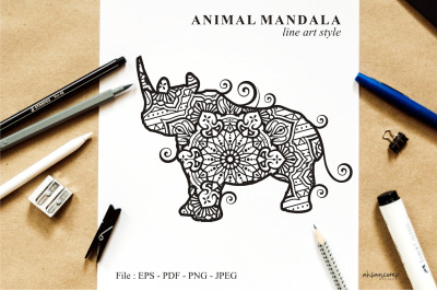 Rhino Mandala Vector Line Art Style