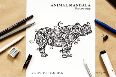 Rhino Mandala Vector Line Art Style