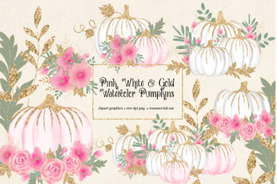 Pink White and Gold Pumpkins Clipart