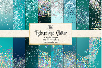 Teal Holographic Glitter Digital Paper