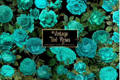 Vintage Teal Roses Clipart