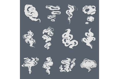 Smoke set effects&2C; cartoon steam clouds&2C; puff and mist&2C; fog watery vap