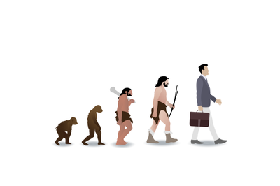 Human evolution from ape to businessman. Vector monkey and prehistoric