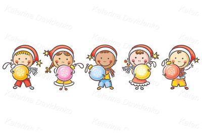 Happy kids with Christmas ornaments