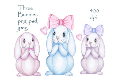 Tree Bunnies. Watercolor illustrations.