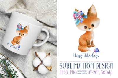 Happy holidays. Sublimation design with fox