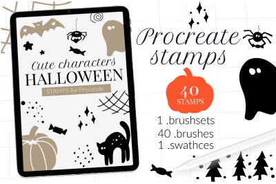 Halloween stamps for Procreate. Hand drawn cute Procreate brushes for
