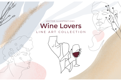 Line art drawings about wine