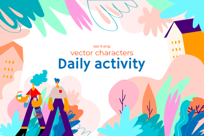 Cartoon characters on daily activity
