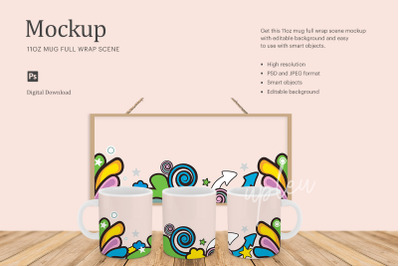 11oz Mug Full Wrap And Scene Mockup | Compatible W/ Affinity Designer