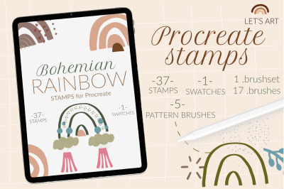 Abstract boho rainbow Procreate stamps. Rainbow brushes, abstract stam