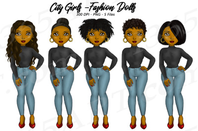 City Girl Clipart, Black Woman Clipart, Street Fashion PNG