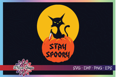 Funny cat halloween svg&2C; pumpkin&2C; stay spooky svg&2C; cat with knife svg