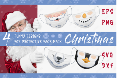 4 Funny Christmas designs for protective face mask.
