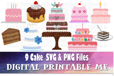 Cake Clip Art bundle, SVG, PNG, 9 image pack, Instant Download, Digita