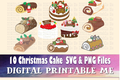 Christmas Cake Clip Art bundle, SVG, PNG, 10 image pack, Instant Downl