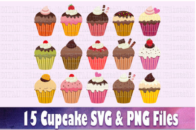 Cupcake Clip Art bundle, SVG, PNG, 15 image pack, Instant Download, Di
