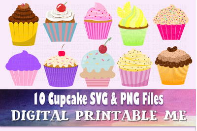 Cupcake Clip Art bundle, SVG, PNG, 10 image pack, Instant Download, Di