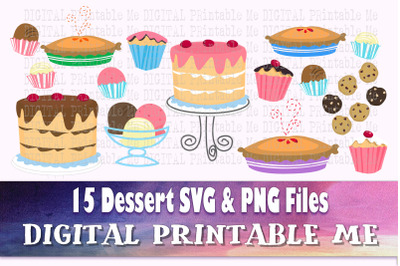 Dessert Clip Art bundle, SVG, PNG, 15 image pack, Digital, cut files,