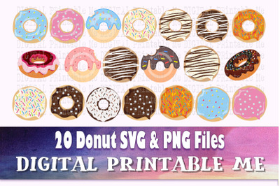 Doughnut Donut SVG bundle, Clip art, PNG, 20 image pack, Digital, cut