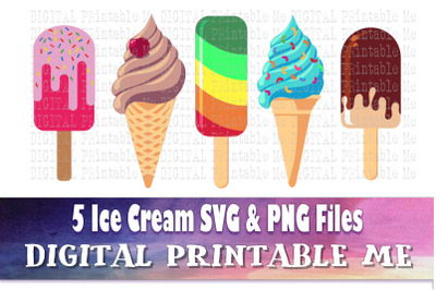 Ice Cream cone, Clip Art bundle, SVG, PNG, 5 image pack, Digital, cut